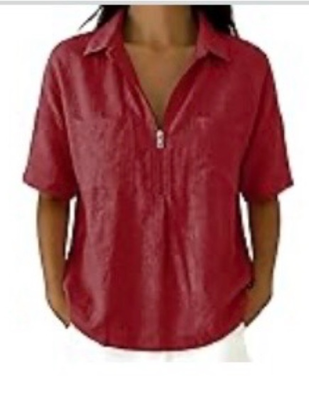 Women's Short Sleeve Zip-Front Top in Red